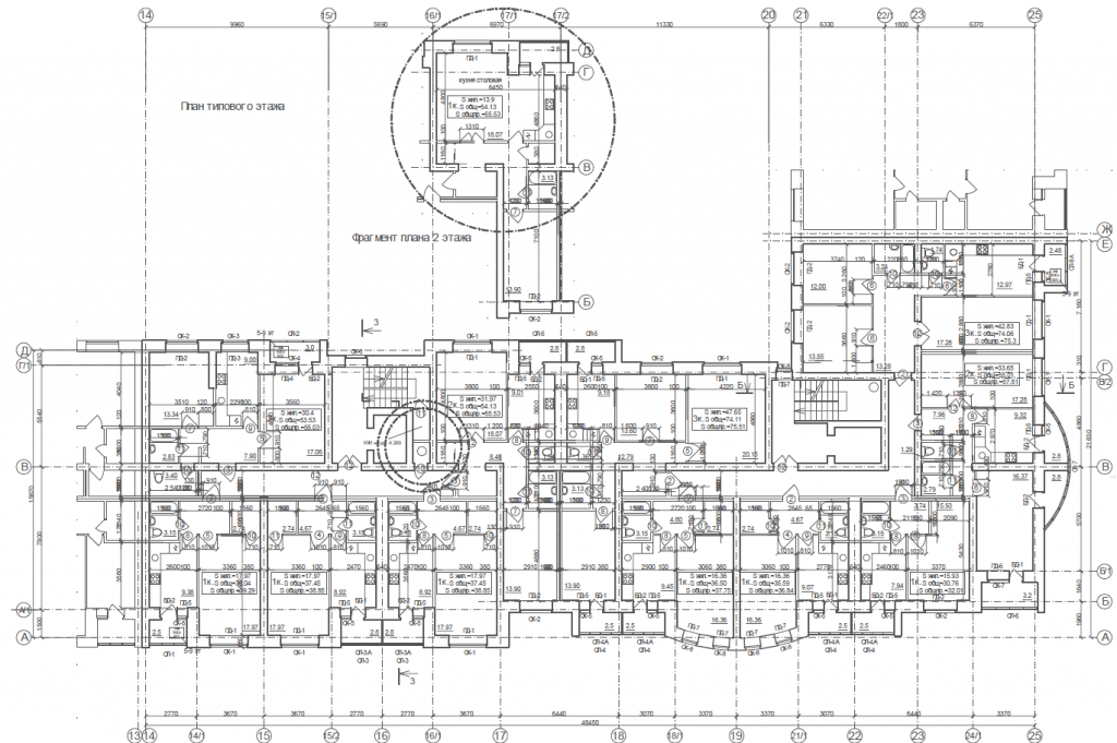 план типового этажа В многоквартирного девятиэтажного жилого дома