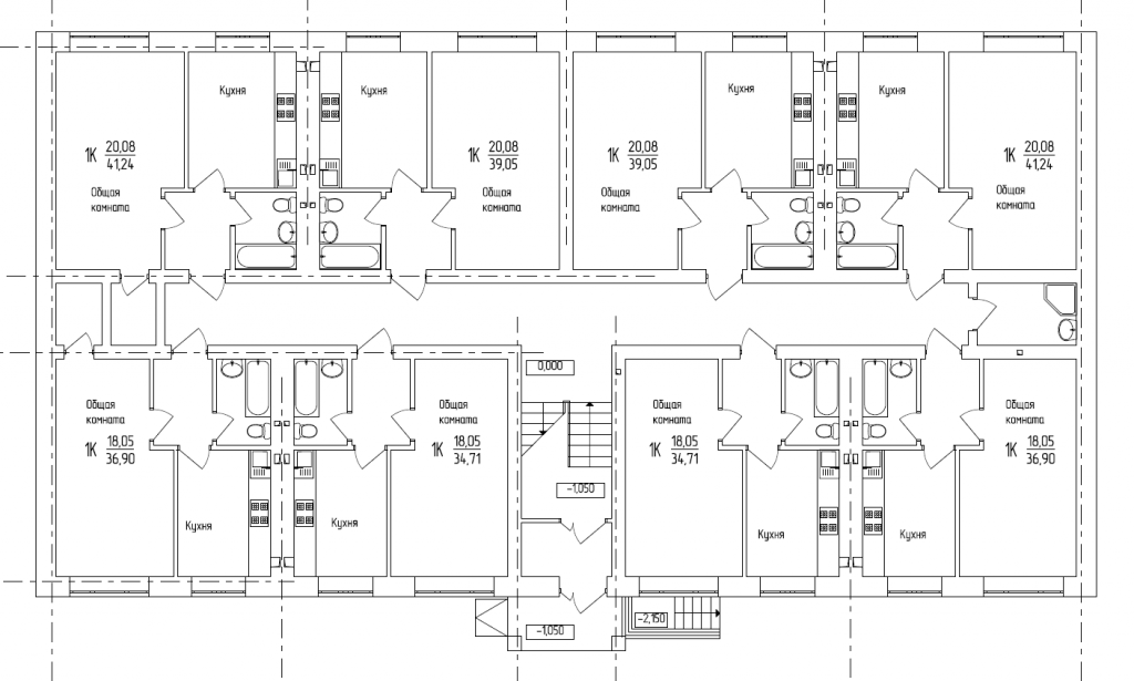 План первого этажа многоквартирного трехэтажного жилого дома повторного применения МКД 3.5