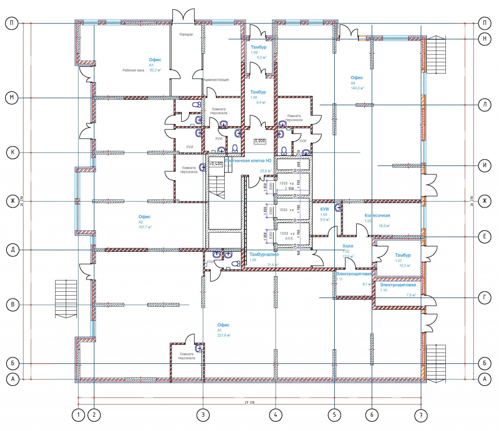 Готовый проект 26 этажного многоквартирного жилого дома - план первого этажа