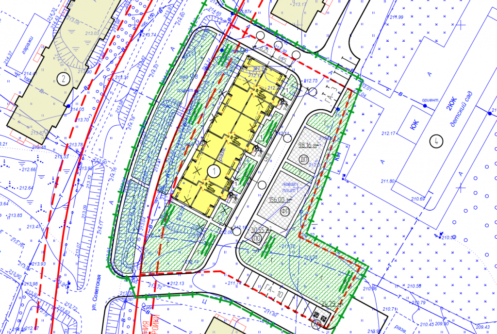Схема размещения многоквартирного жилого дома на участке, генплан проект 3.6