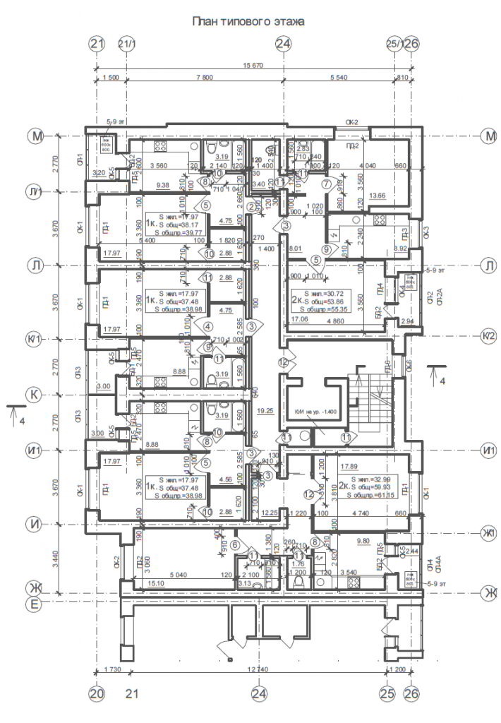 план типового этажа Г многоквартирный девятиэтажный жилой дом
