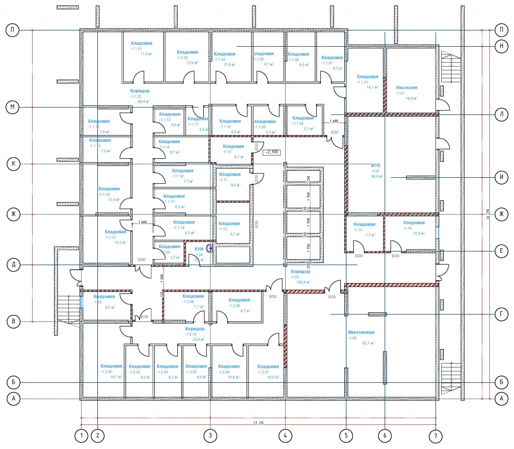 Готовый проект 26 этажного многоквартирного жилого дома - план подвала