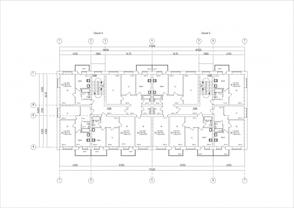 План типового этажа многоквартирный жилой дом трехэтажный МКД 3.3.1. повторного применения