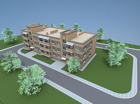 Визуализация фасада многоквартирного трехэтажного жилого дома повторного применения МКД 3.3.1